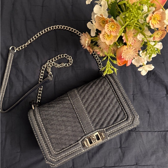 Rebecca Minkoff Chevron Quilted Love crossbody handbag Dark Denim